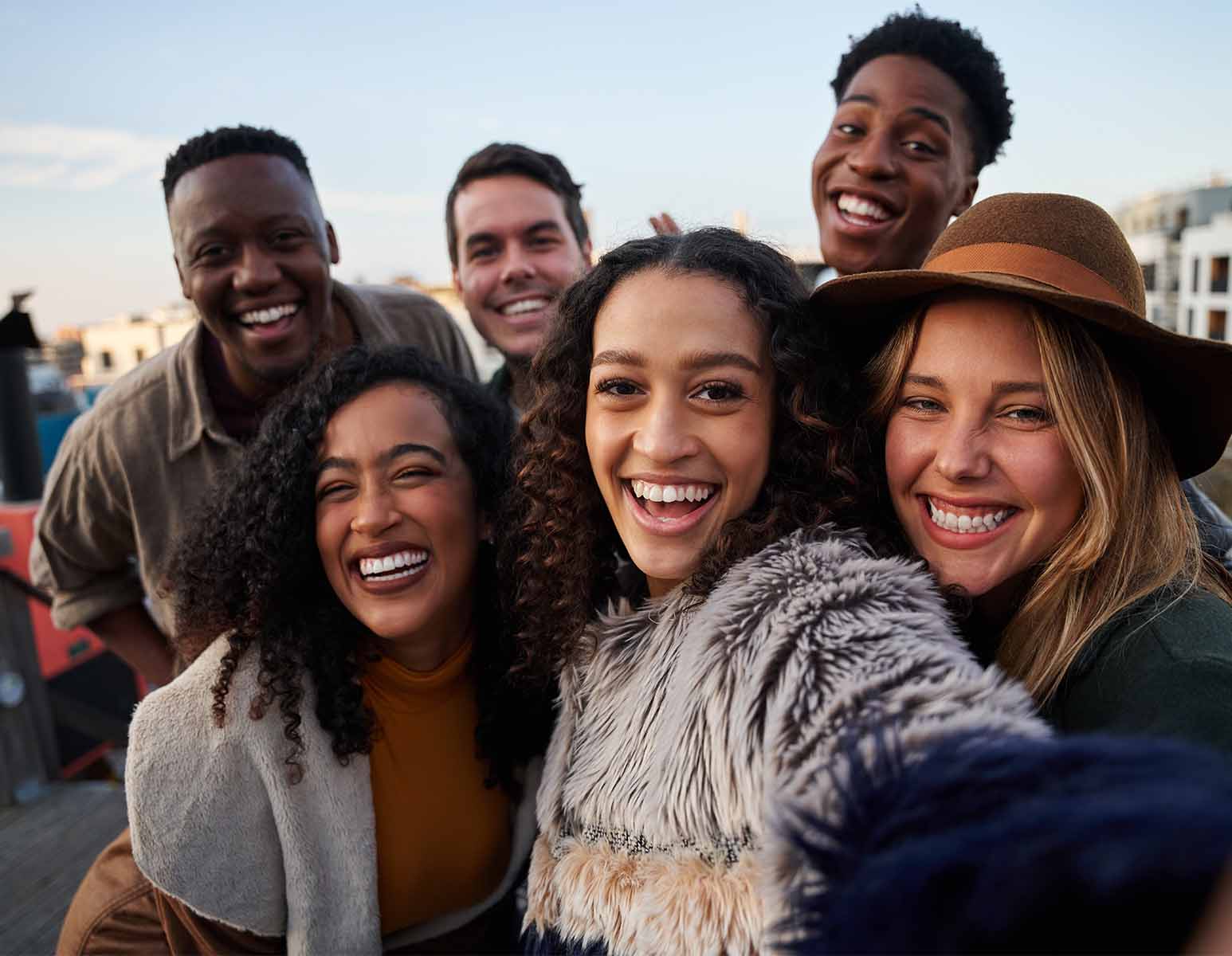 Group taking selfie together