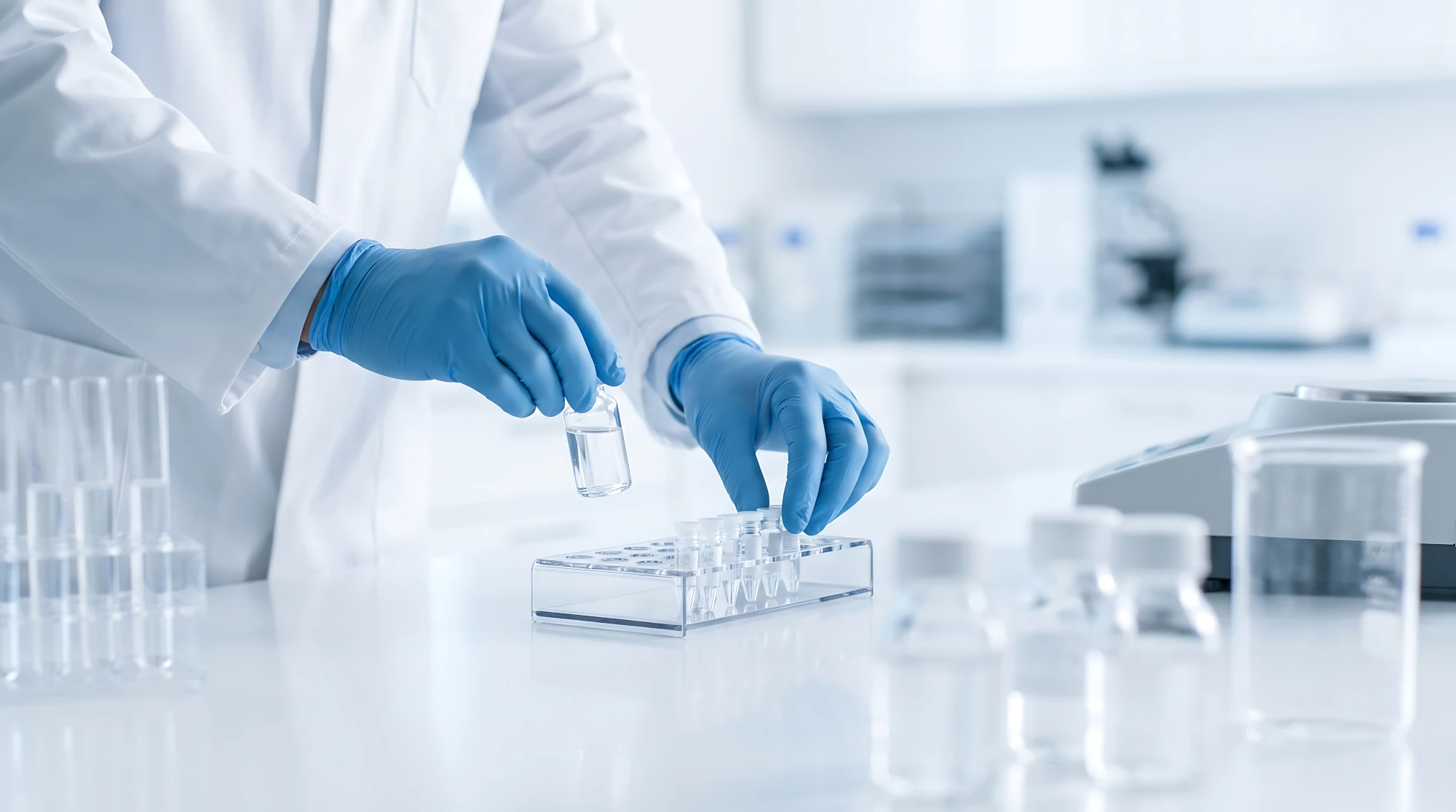 Lab technician handling a saliva sample for a Kroger drug test.