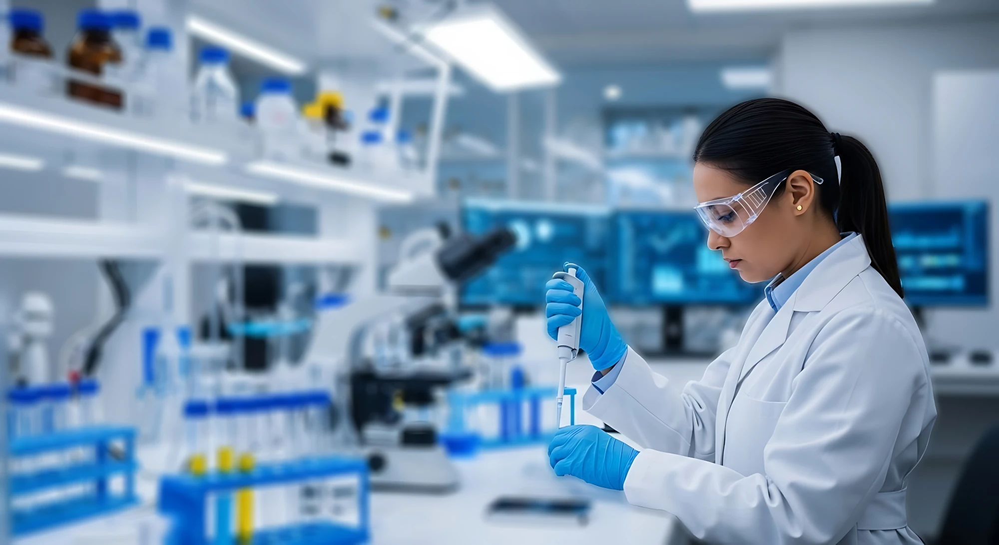 Lab technician handling a saliva sample for a Kroger drug test.